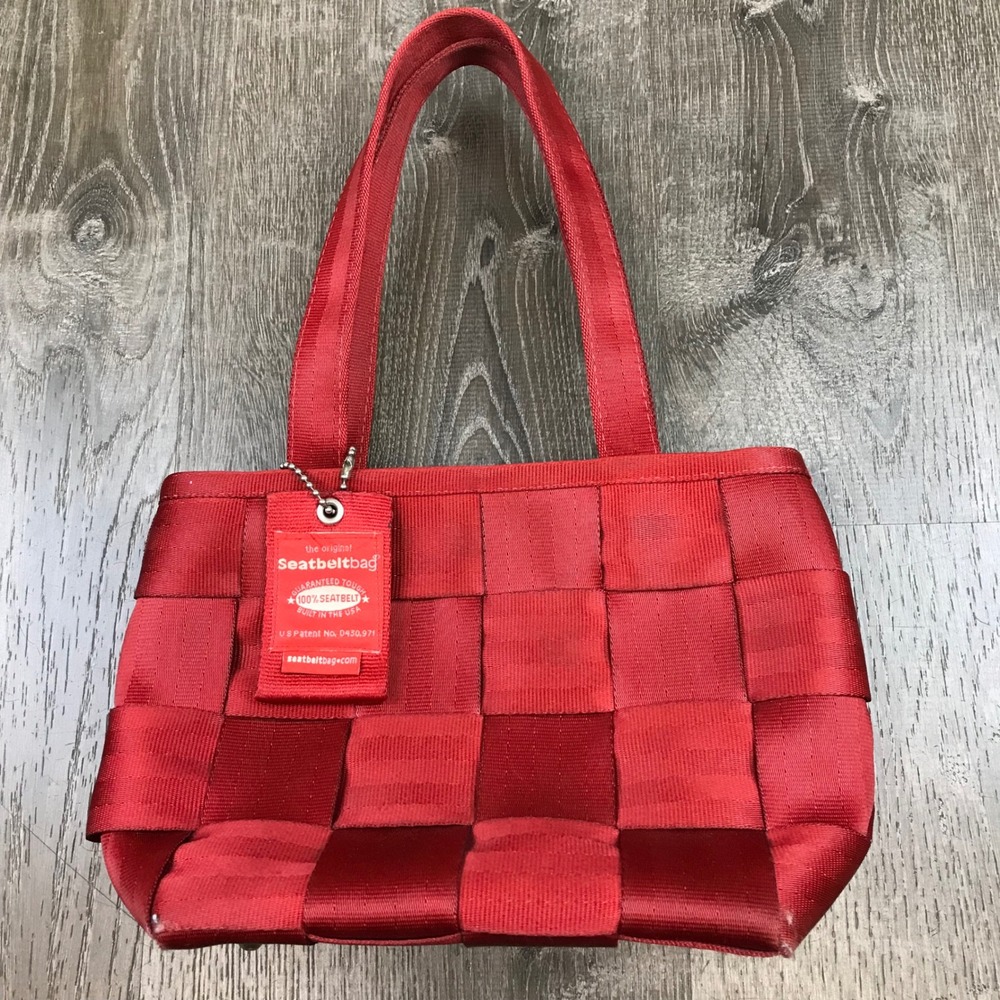 Seatbelt Bags Red Woven Satchel Top Handle Purse Small Designer Handbag
